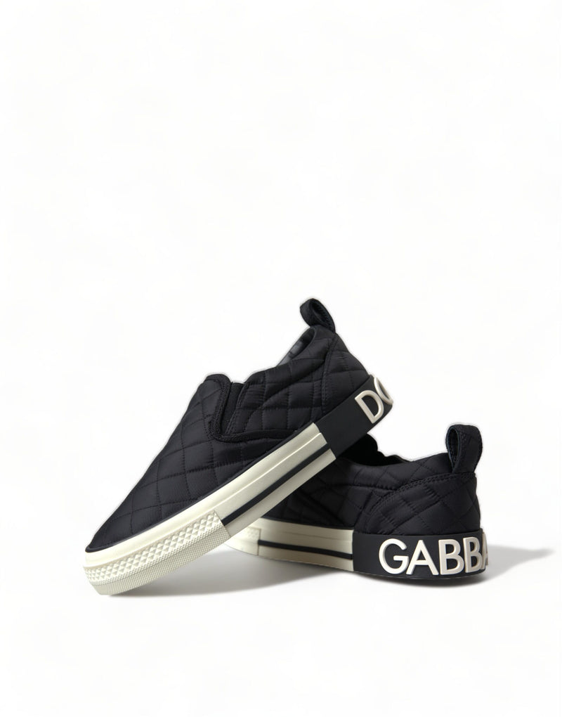 Elegant Quilted Black Canvas Sneakers Dolce & Gabbana