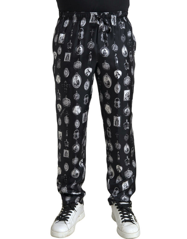 Elegant Silk Joggers with Religious Print Dolce & Gabbana