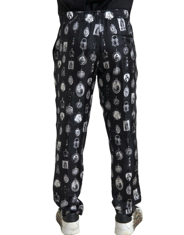 Elegant Silk Joggers with Religious Print Dolce & Gabbana