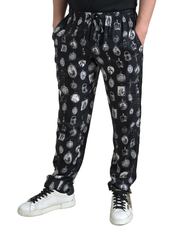 Elegant Silk Joggers with Religious Print Dolce & Gabbana