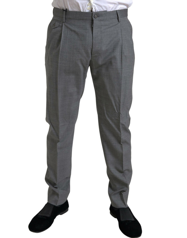 Elegant Skinny Wool Dress Pants in Grey Dolce & Gabbana