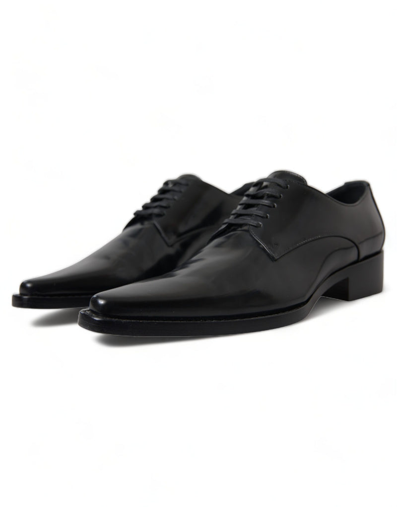 Elegant Black Leather Formal Flats Dolce & Gabbana