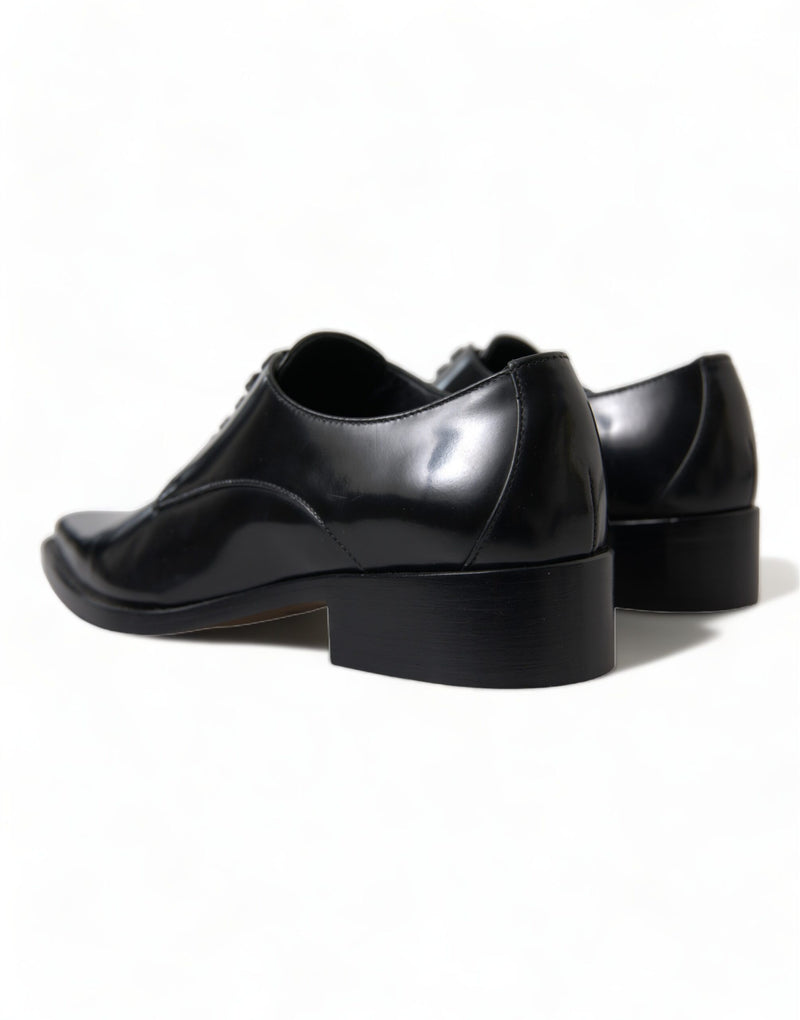 Elegant Black Leather Formal Flats Dolce & Gabbana