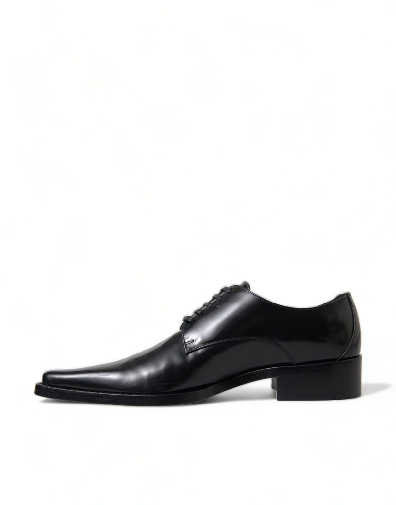 Elegant Black Leather Formal Flats Dolce & Gabbana