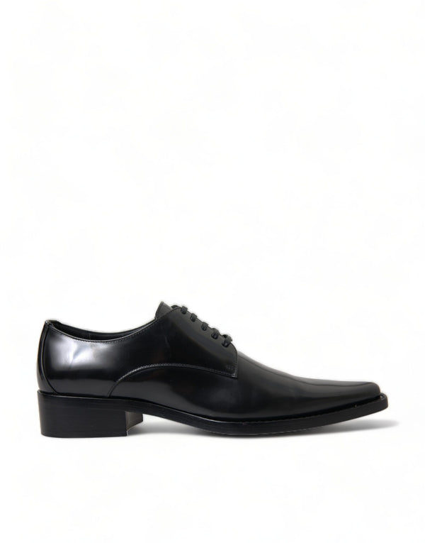 Elegant Black Leather Formal Flats Dolce & Gabbana