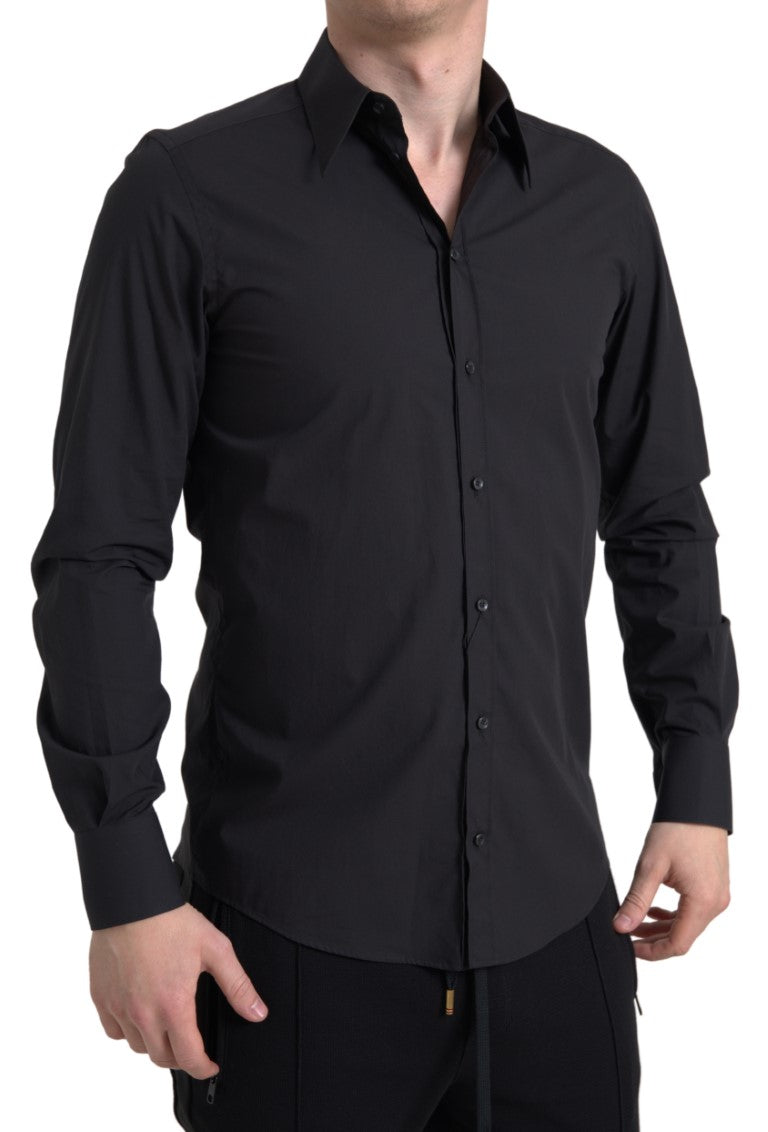 Elegant Slim Fit Black Cotton Dress Shirt Dolce & Gabbana