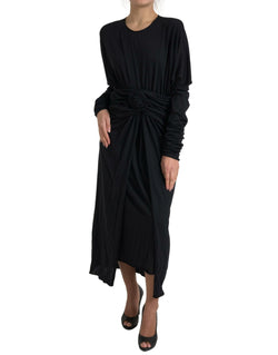 Elegant Black Wool Wrap Dress Dolce & Gabbana