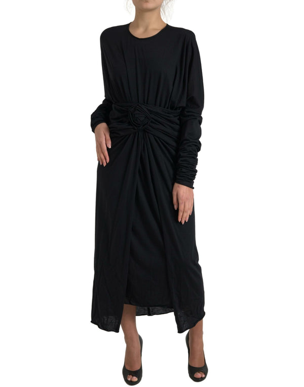 Elegant Black Wool Wrap Dress Dolce & Gabbana