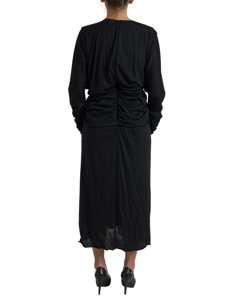 Elegant Black Wool Wrap Dress Dolce & Gabbana