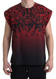 Red Leopard Print Cotton Tank Top Dolce & Gabbana