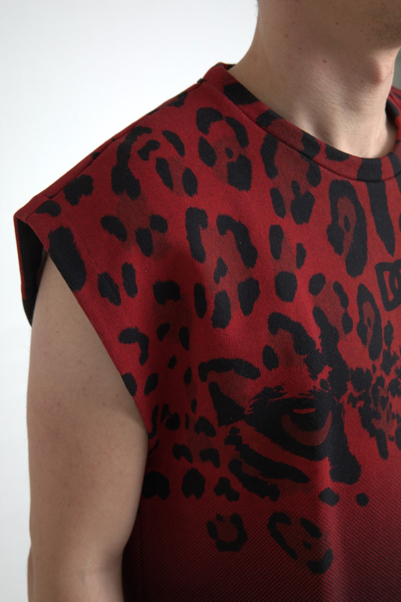 Red Leopard Print Cotton Tank Top Dolce & Gabbana