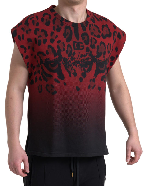 Red Leopard Print Cotton Tank Top Dolce & Gabbana