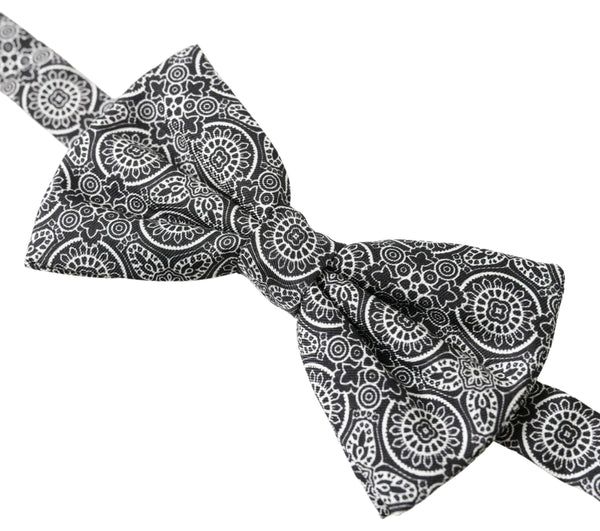 Elegant Black & White Silk Bow Tie Dolce & Gabbana