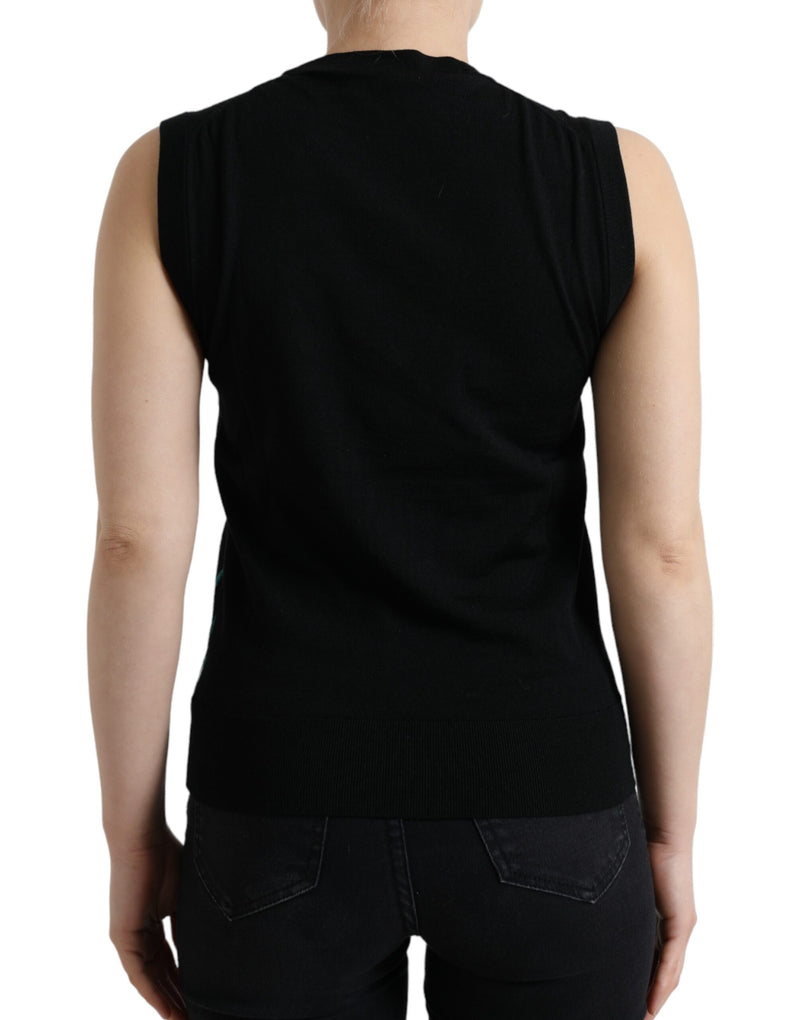 Elegant Crew Neck Wool Silk Tank with Bird Embroidery Dolce & Gabbana