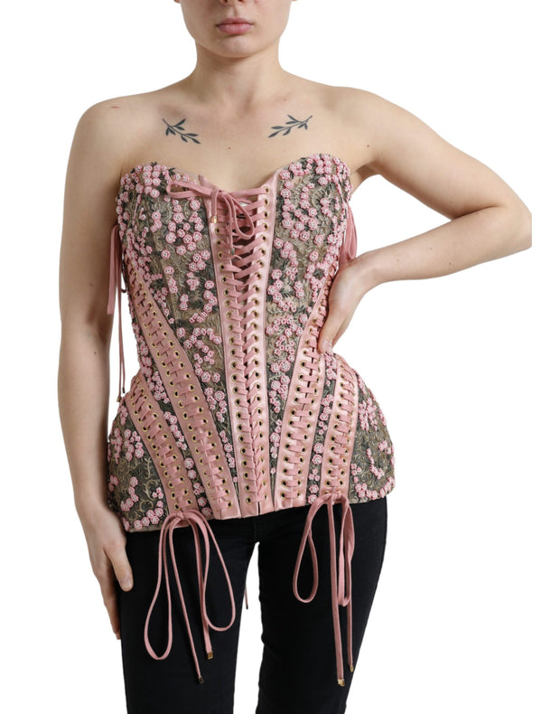 Silken Nylon Bustier Corset Top in Pink Dolce & Gabbana