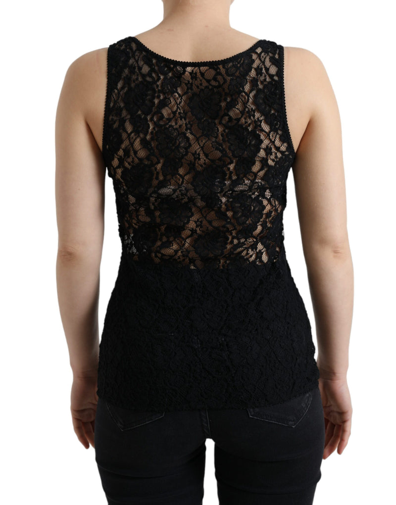 Elegant Lace Tank Top with Logo Stripe Dolce & Gabbana