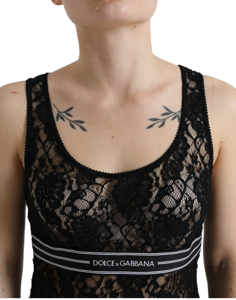 Elegant Lace Tank Top with Logo Stripe Dolce & Gabbana