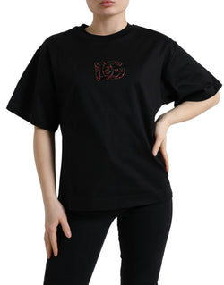 Elegant Black Crystal-Embellished T-Shirt Dolce & Gabbana