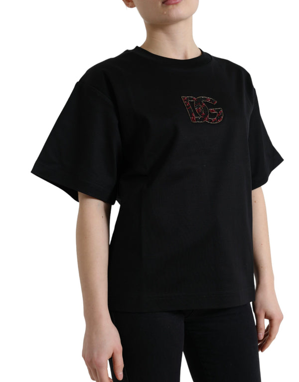 Elegant Black Crystal-Embellished T-Shirt Dolce & Gabbana