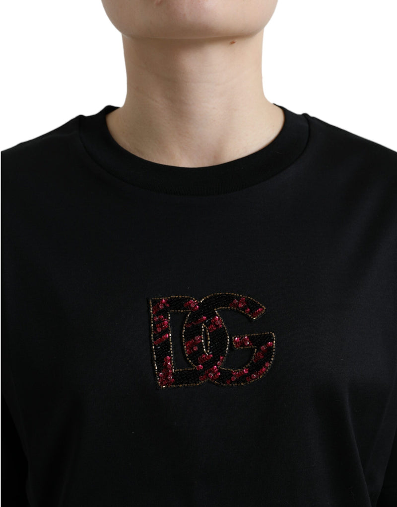 Elegant Black Crystal-Embellished T-Shirt Dolce & Gabbana