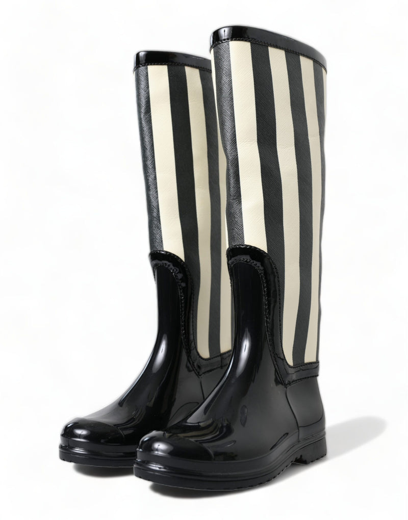 Black and White Striped Knee High Boots Dolce & Gabbana