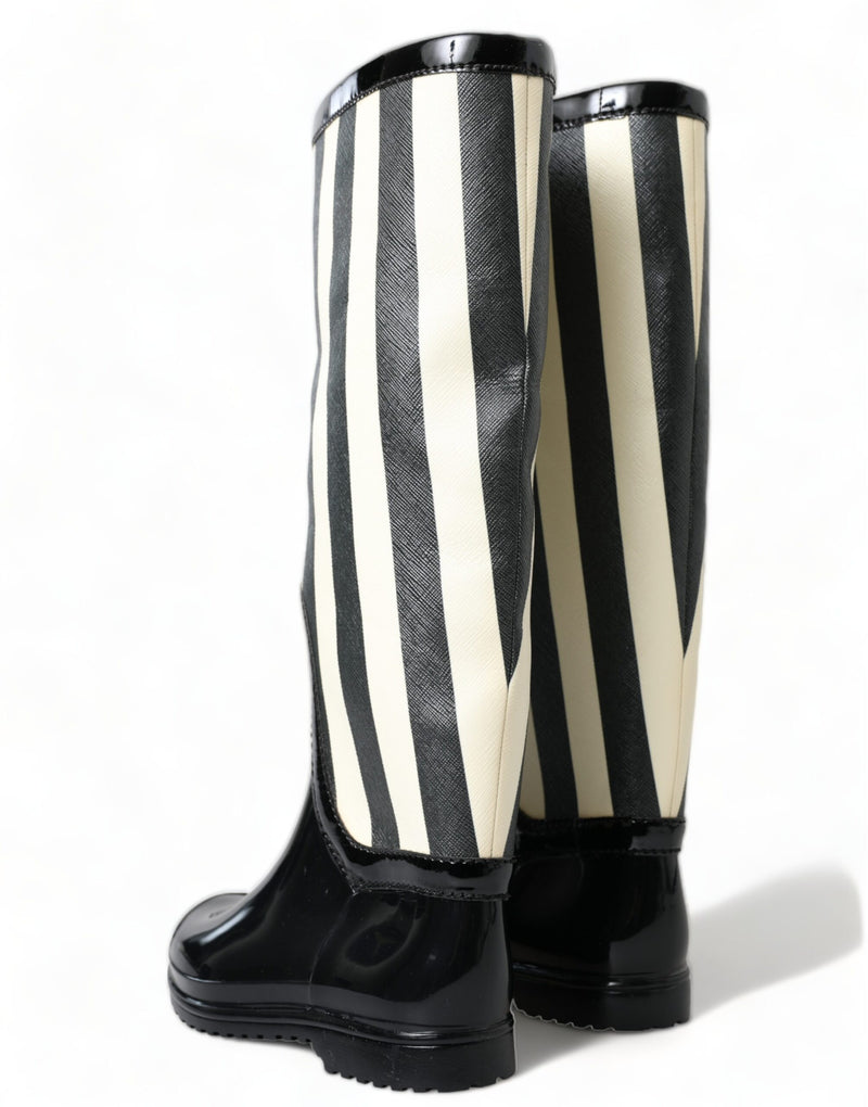 Black and White Striped Knee High Boots Dolce & Gabbana