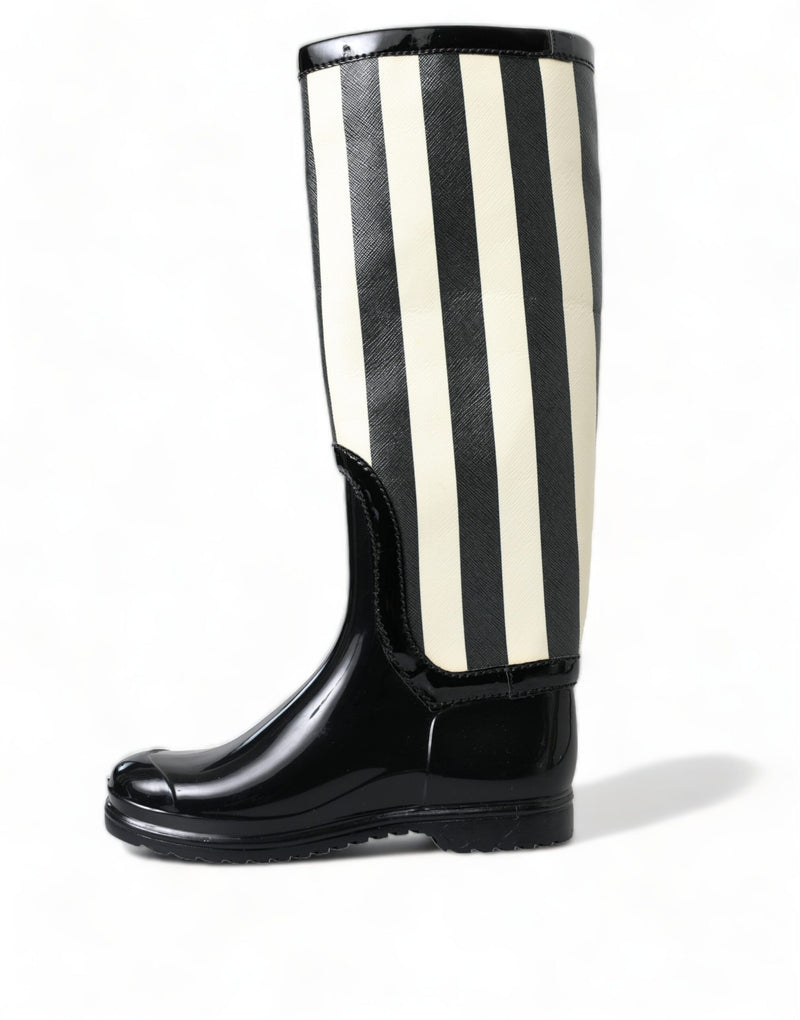 Black and White Striped Knee High Boots Dolce & Gabbana