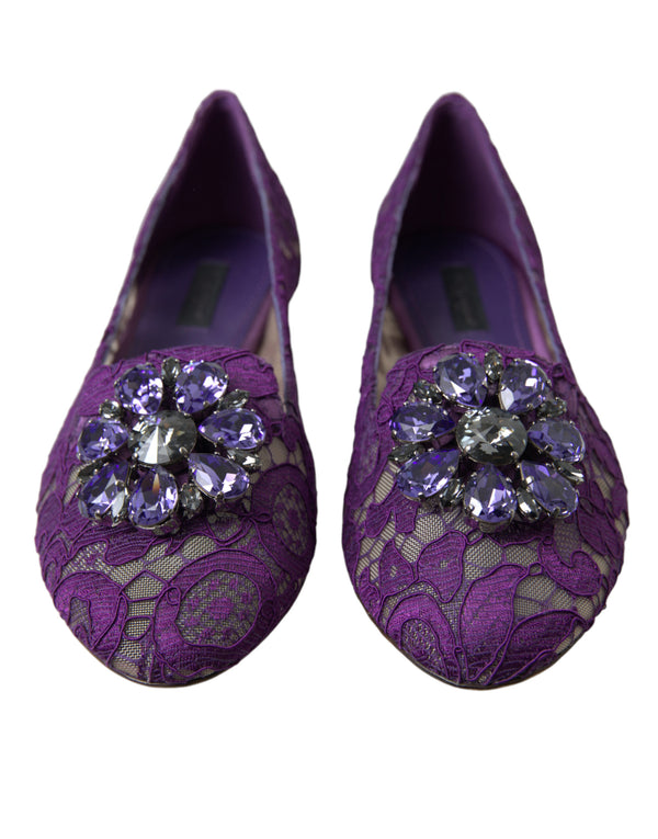 Elegant Floral Lace Vally Flat Shoes Dolce & Gabbana