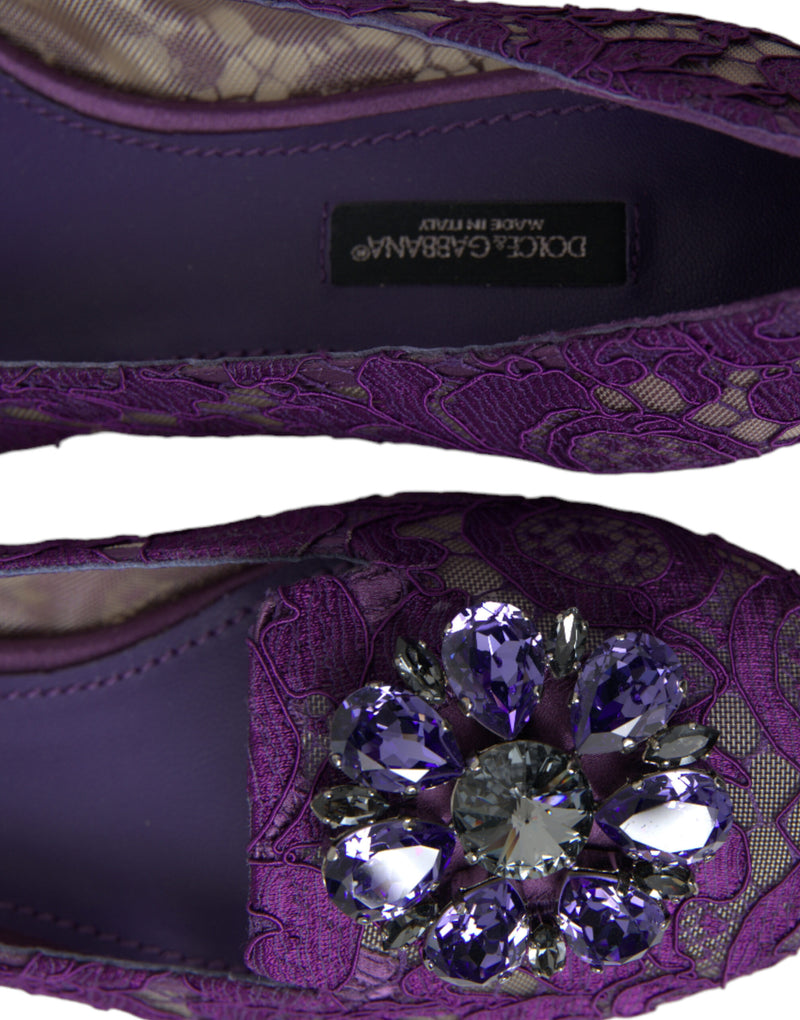Elegant Floral Lace Vally Flat Shoes Dolce & Gabbana