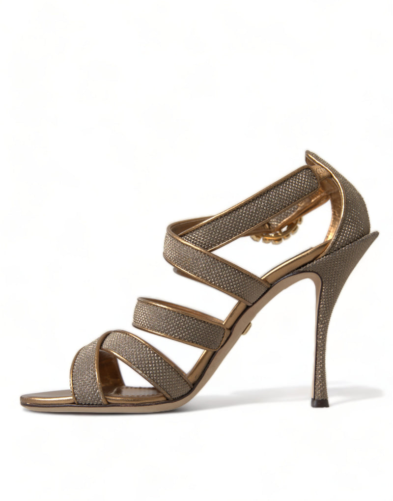 Bronze Crystal Stiletto Heels Sandals Dolce & Gabbana