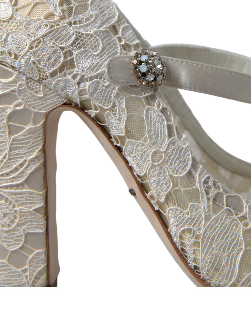 Chic Lace Block Heels Sandals in Cream White Dolce & Gabbana