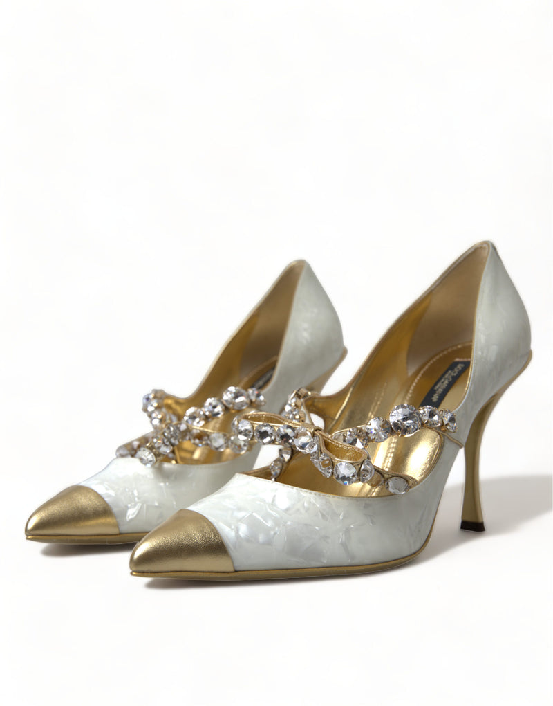 Elegant White Patent Crystal Bow Heels Dolce & Gabbana