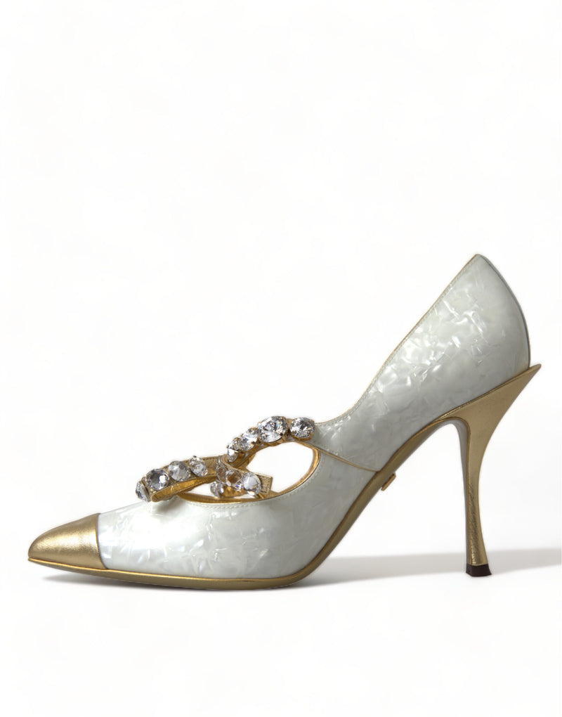 Elegant White Patent Crystal Bow Heels Dolce & Gabbana