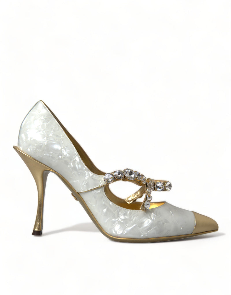 Elegant White Patent Crystal Bow Heels Dolce & Gabbana