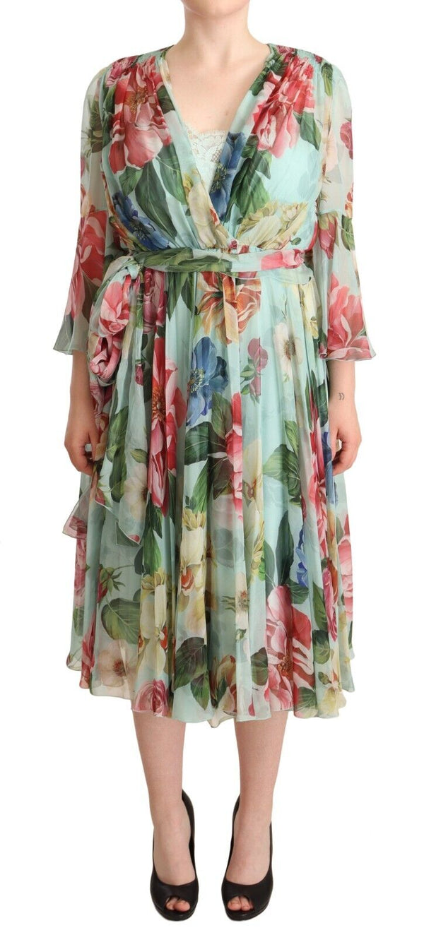 Floral Silk Midi Wrap Dress Dolce & Gabbana