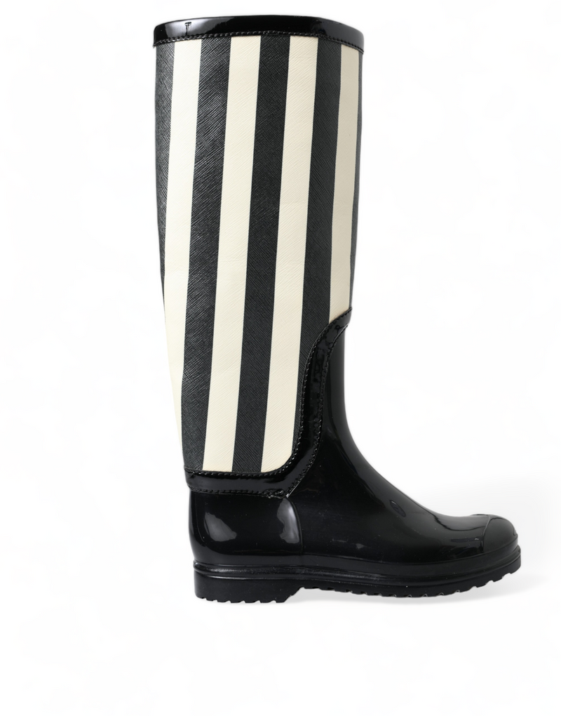 Black and White Striped Knee High Boots Dolce & Gabbana