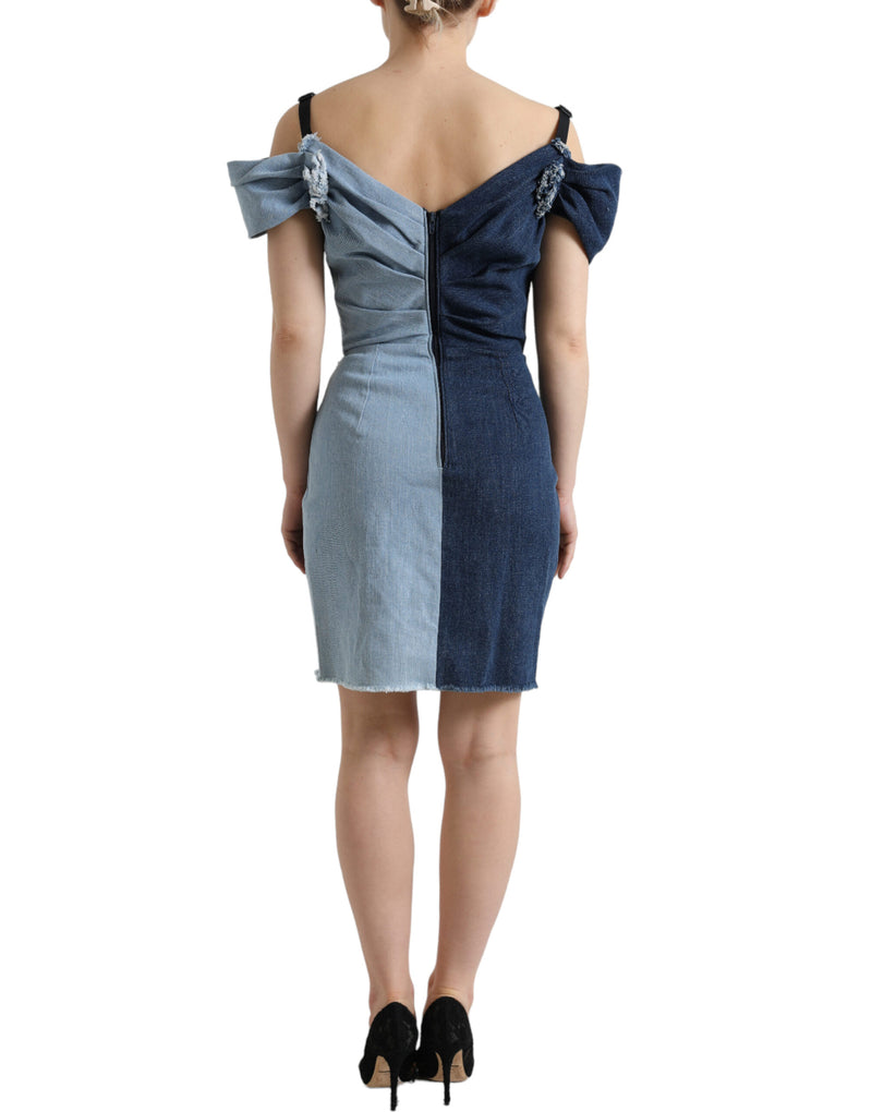 Elegant Two-Tone Blue Sheath Dress Dolce & Gabbana