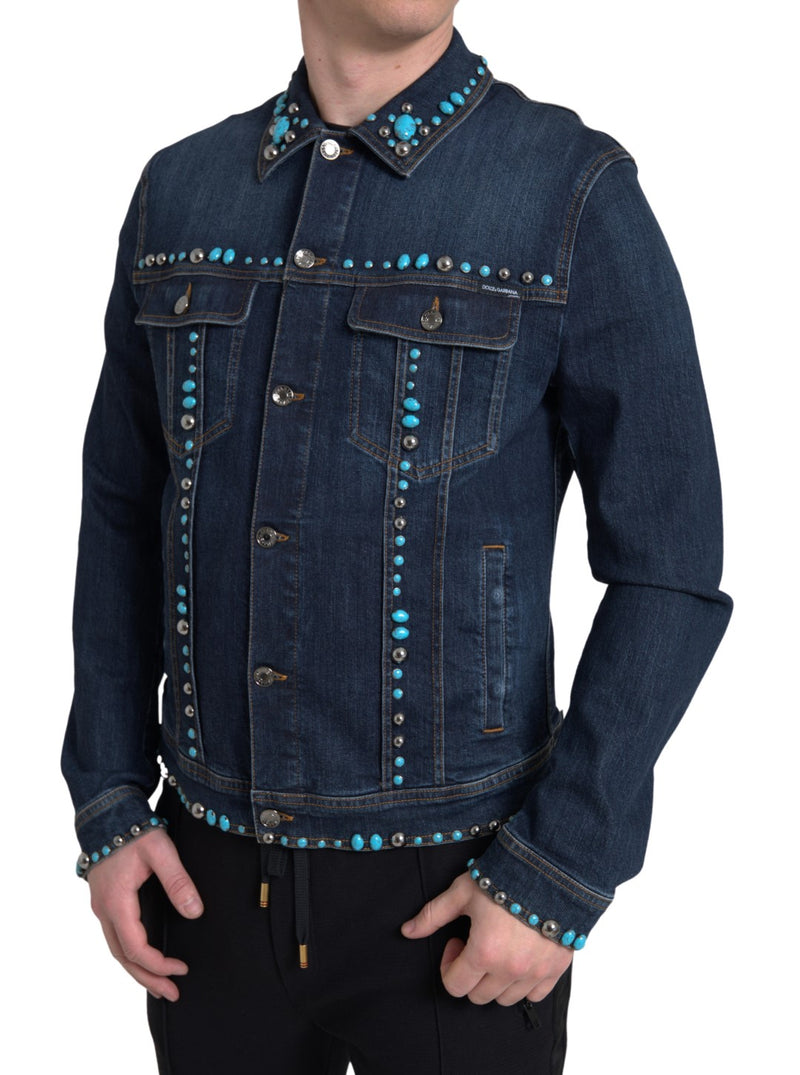 Embellished Turquoise Denim Jacket Dolce & Gabbana