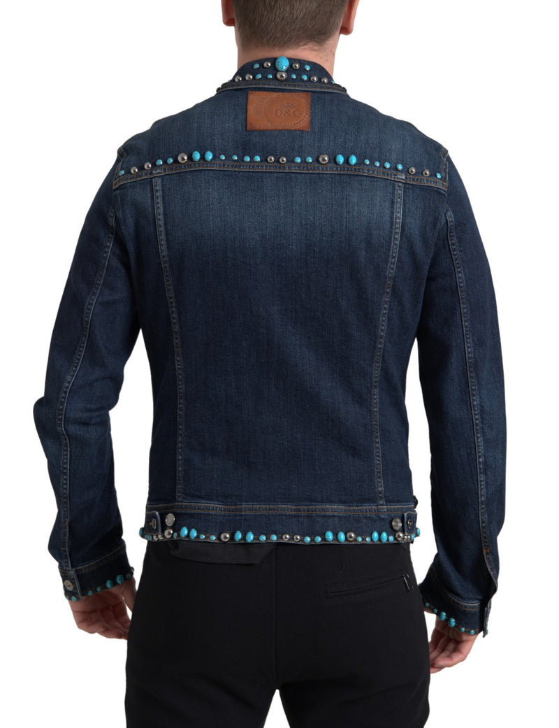 Embellished Turquoise Denim Jacket Dolce & Gabbana