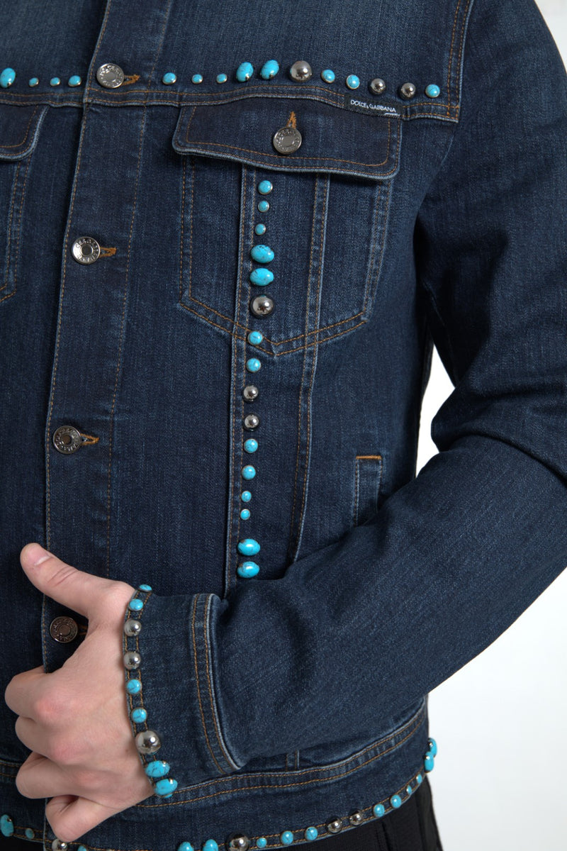 Embellished Turquoise Denim Jacket Dolce & Gabbana