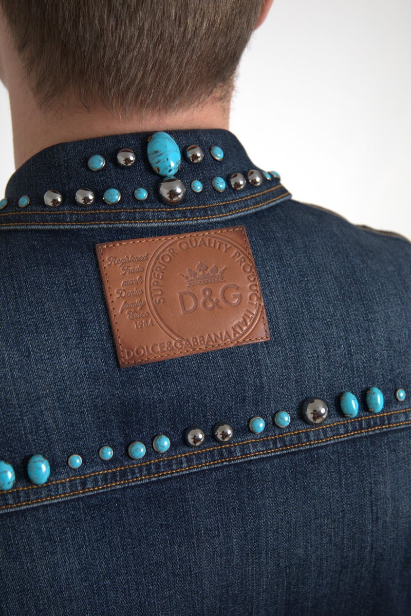 Embellished Turquoise Denim Jacket Dolce & Gabbana