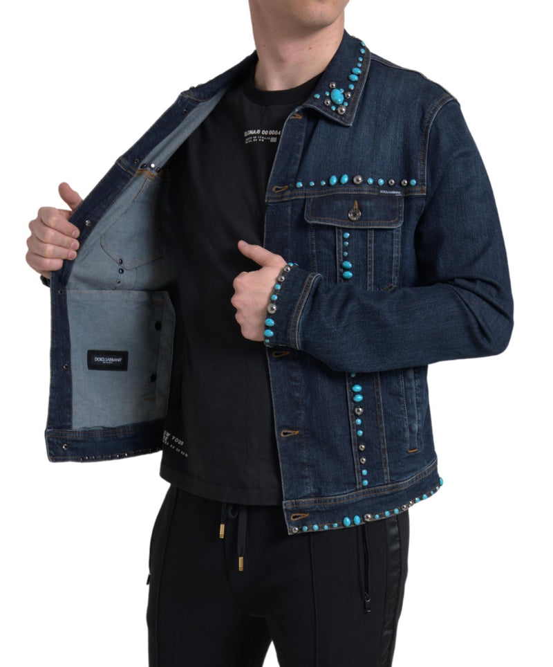 Embellished Turquoise Denim Jacket Dolce & Gabbana