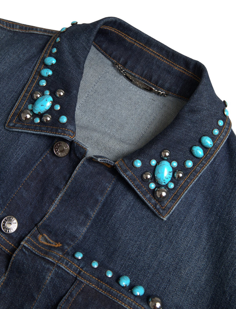 Embellished Turquoise Denim Jacket Dolce & Gabbana