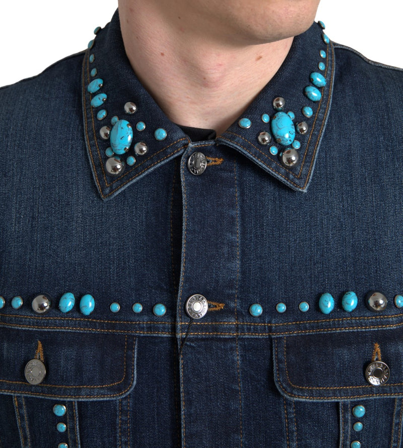 Embellished Turquoise Denim Jacket Dolce & Gabbana