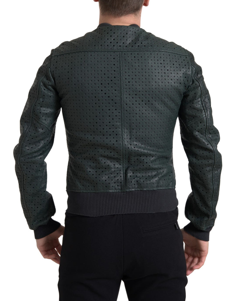 Emerald Green Goatskin Bomber Jacket Dolce & Gabbana