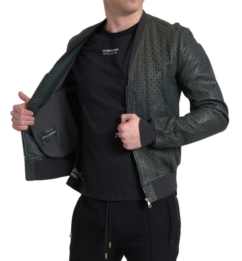 Emerald Green Goatskin Bomber Jacket Dolce & Gabbana