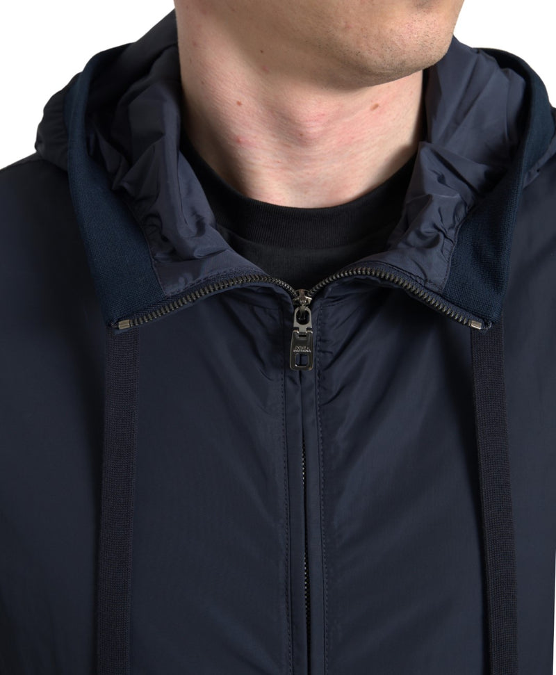 Elegant Blue Hooded Sweatshirt with Zip Closure Dolce & Gabbana