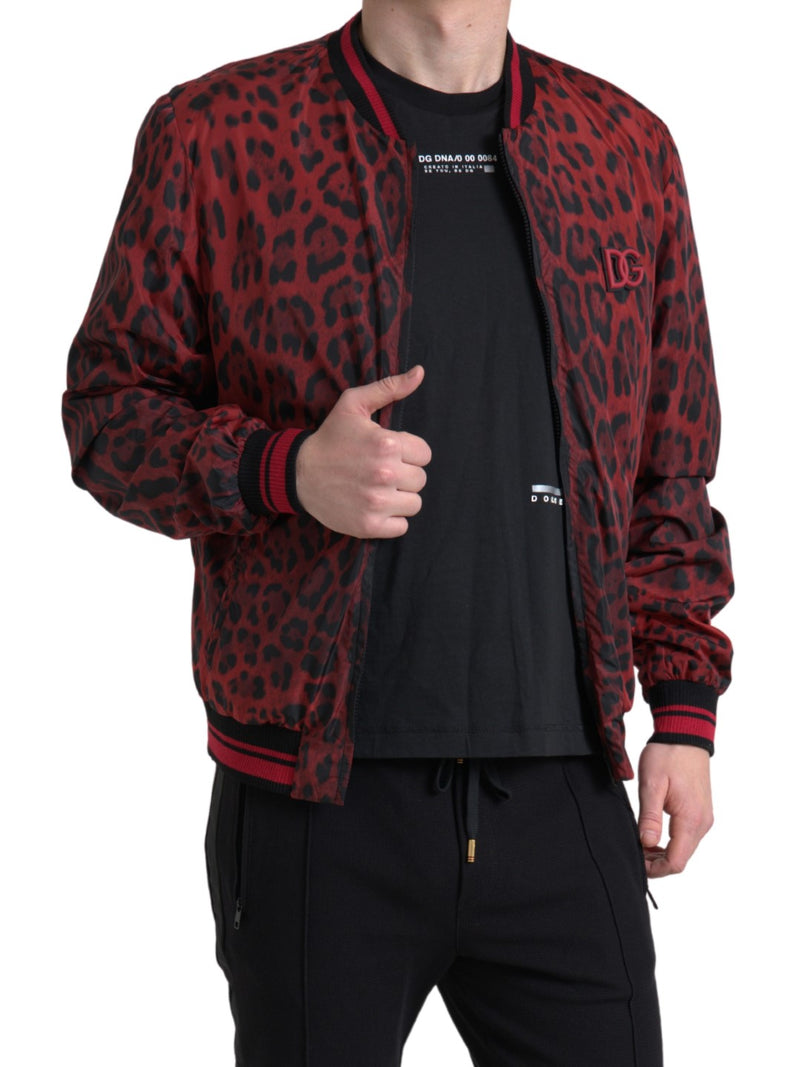 Red Leopard Print Bomber Jacket Dolce & Gabbana