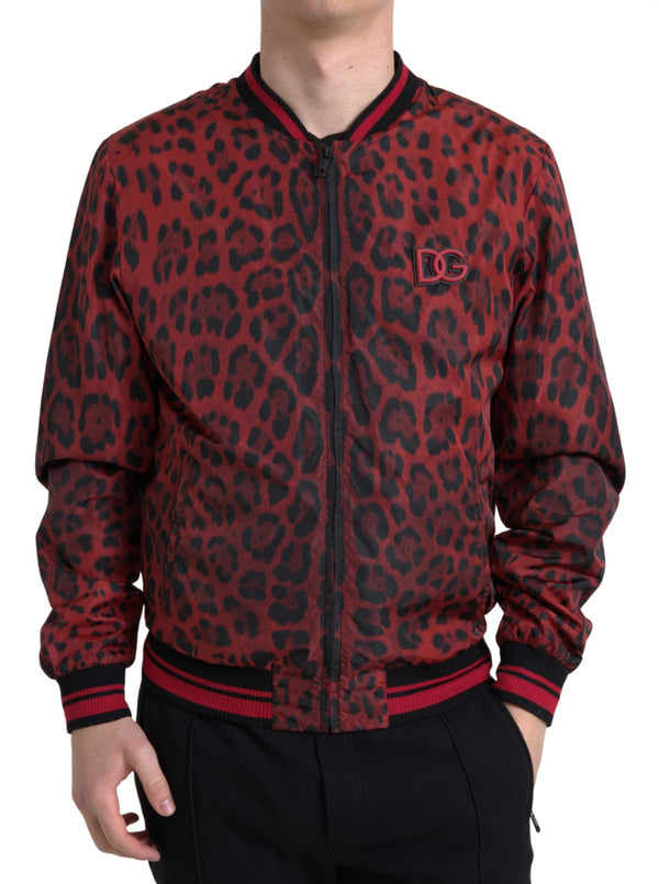 Red Leopard Print Bomber Jacket Dolce & Gabbana