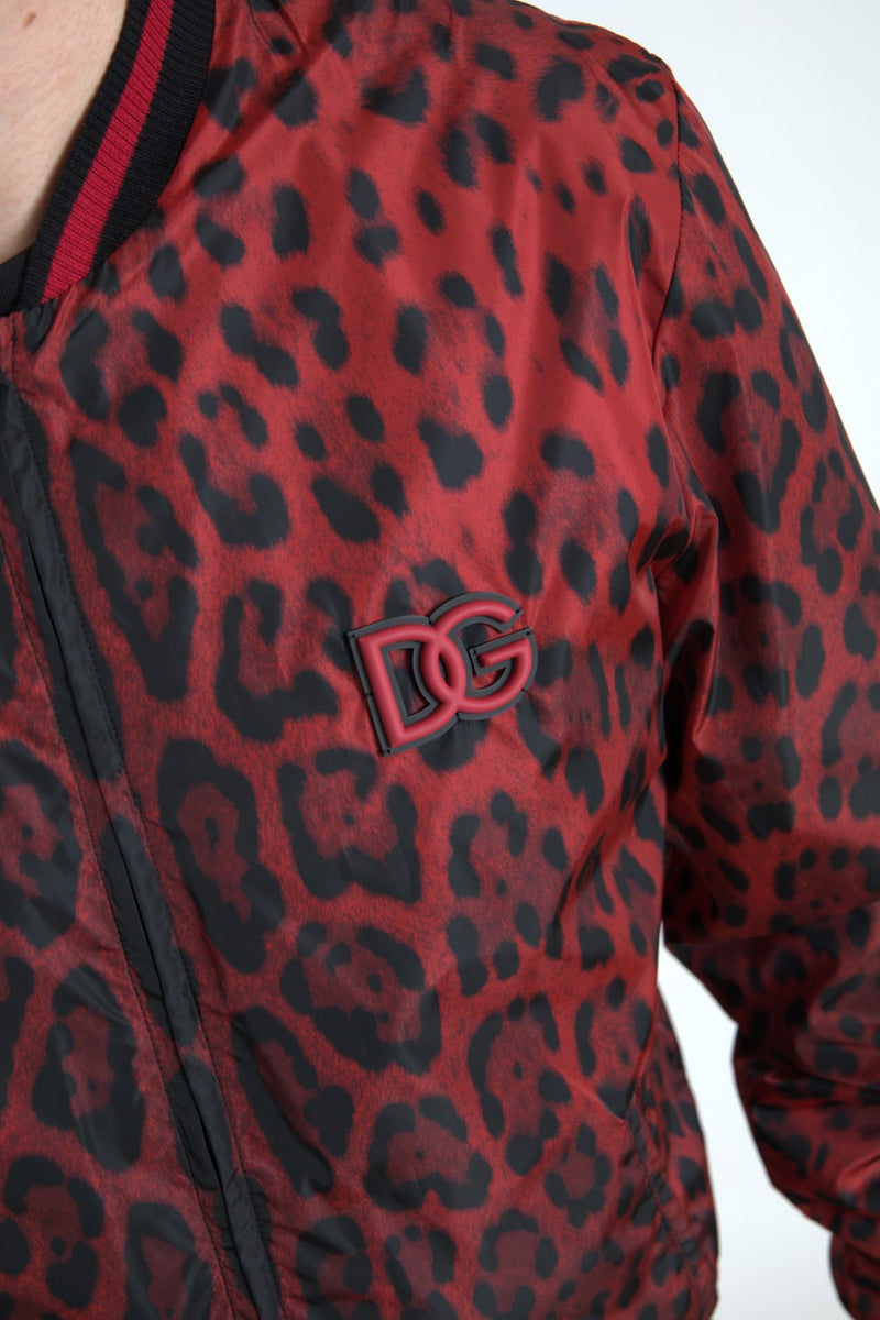 Red Leopard Print Bomber Jacket Dolce & Gabbana